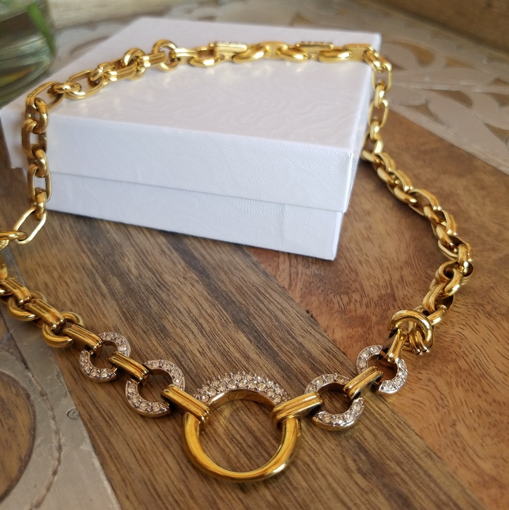 AUTHENTIC Swarovski 18k Gold Plated Chunky Chain Link Vintage Necklace - Picture 11 of 16